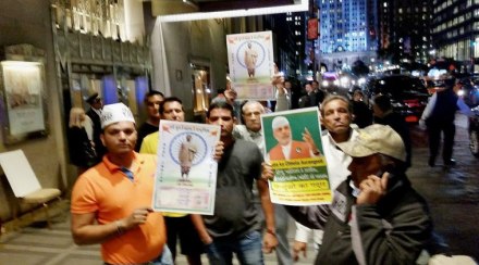 New York: Members of the Patel community protesting against the visit of Prime Minister Narendra Modi in New York on Wednesday. PTI Photo(PTI9_24_2015_000172B)