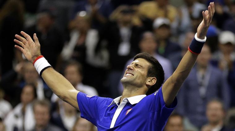 Novak Djokovic, of Serbia, reacts after defeating Roger Federer, of Switzerland, in the men's championship match of the U.S. Open tennis tournament, Sunday, Sept. 13, 2015, in New York. (AP Photo/David Goldman)