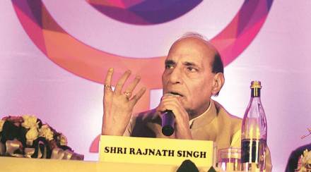 Union Home Minister Rajnath Singh during interact with the Students at the Shriram College of Commerce in new Delhi on Friday Express photo by Prem Nath Pandey 18 sep1 5