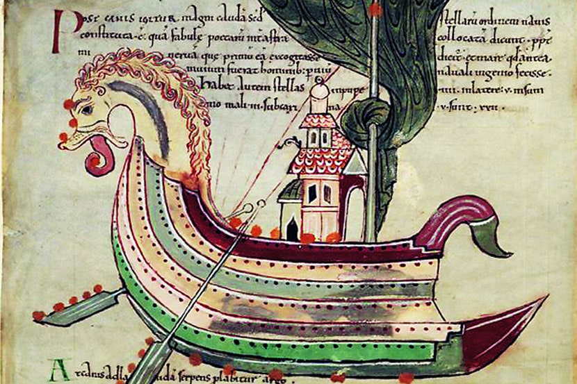 लंडनवर आक्रमण करणाऱ्या व्हायकिंग-नौकेचे मध्ययुगीन चित्र  