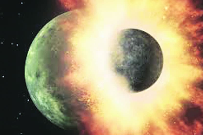 पृथ्वीची दुसऱ्या ग्रहाशी टक्कर होऊन चंद्राची निर्मिती