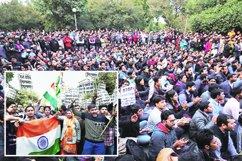 काश्मीर विद्यापीठातील विद्यार्थ्यांनी कन्हैयाकुमार याच्यावरील आरोप मागे घेण्याची मागणी करत घोषणाबाजी केली.