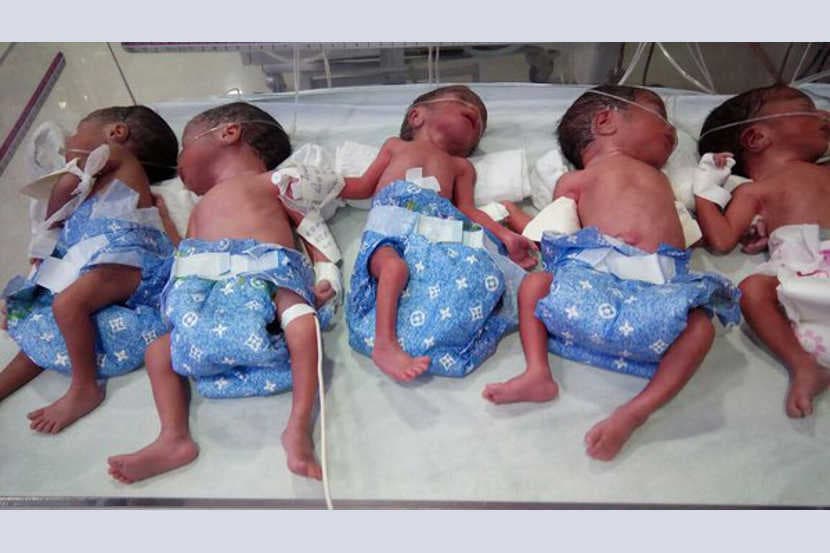 सरगुजा जिल्ह्यातील अंबिकापूर येथील जिल्हा रुग्णालयात शनिवारी सकाळी या बाळांचा जन्म झाला. (ANI/TWITTER)