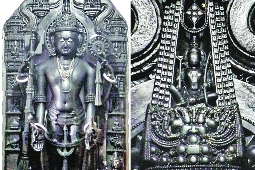 काळ्या पाषाणातील १० फुटी विष्णुमूती - मुकुटामध्ये आसनस्थ विष्णुमूर्ती