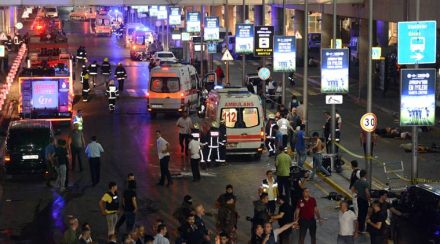 Turkish rescue services gather outside Istanbul’s Ataturk airport, Tuesday, June 28, 2016. (Source: AP)