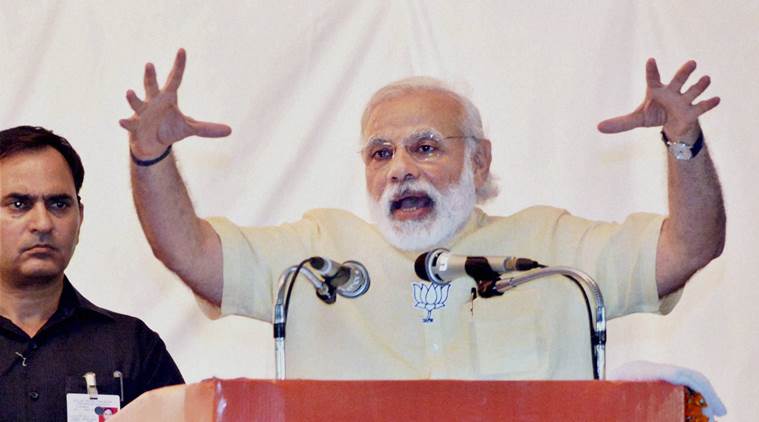 Thiruvananthapuram : Prime Minister Narendra Modi addresses an election campaign rally in support of NDA candidates at Thiruvananthapuram in Kerala on Sunday . PTI Photo (PTI5_9_2016_000038B) *** Local Caption ***