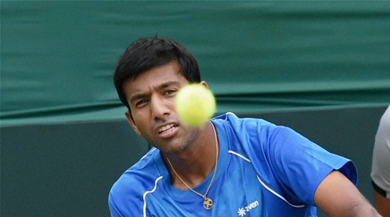 Chandigarh: Rohan Bopanna plays against Korea's Hong Chung in the Asia/ Oceania Group I 2nd Round of Davis Cup in Chandigarh on Sunday. Bopanna won the match 3-6, 6-4, 6-4. PTI Photo by Atul Yadav (PTI7_17_2016_000008B) *** Local Caption ***