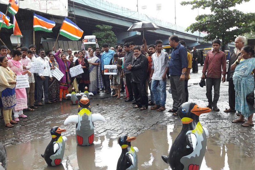 MNS, protests, TMC, pothole, penguin