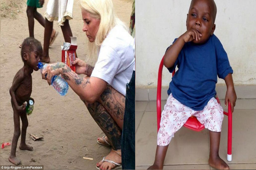 नायजेरियातील गरिब जनतेसाठी काम करणारी डॅनिश समाजसेविका लोवेने यांना एका रस्त्यावर कुपोषित मुलगा सापडला. ( छाया सौजन्य : फेसबुक )