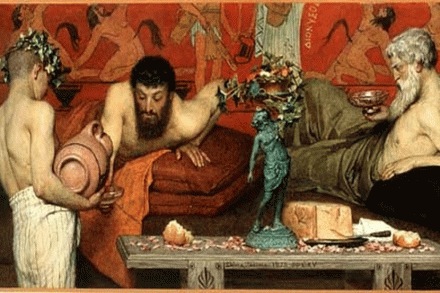 ग्रीक सिम्पोझियमचे, लॉरेन्स अल्माटडेमा या चित्रकाराने एकोणिसाव्या शतकात रंगविलेले तैलचित्र