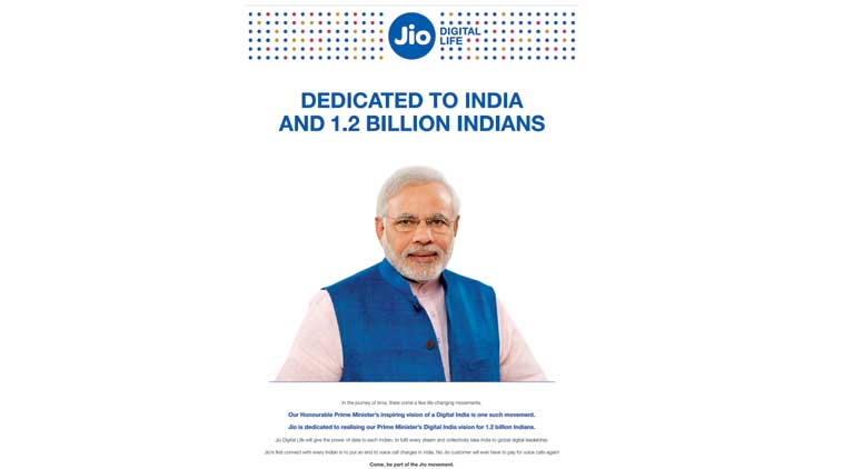 Jio , Reliance Jio , advertisements , Prime Minister Narendra Modi's photograph , Mukesh Ambani, Loksatta, Loksatta news, Marathi, Marathi news