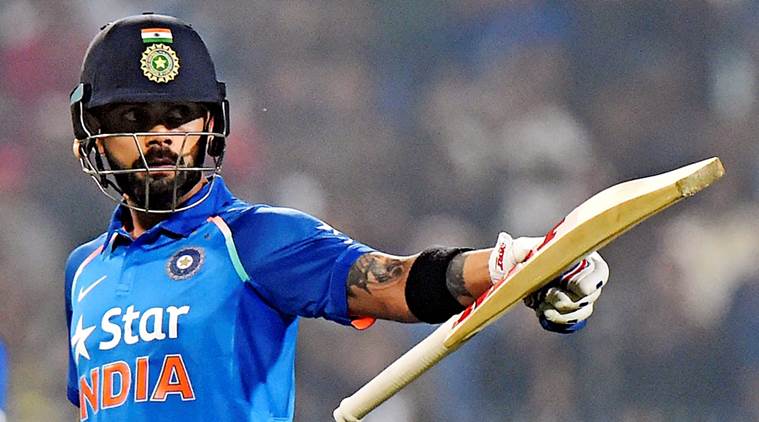 Kolkata: India Captain Virat Kohli celebrate after his 50 runs during 3rd ODI against England at Eden Garden in Kolkata on Sunday. PTI Photo by Ashok Bhaumik(PTI1_22_2017_000181b)