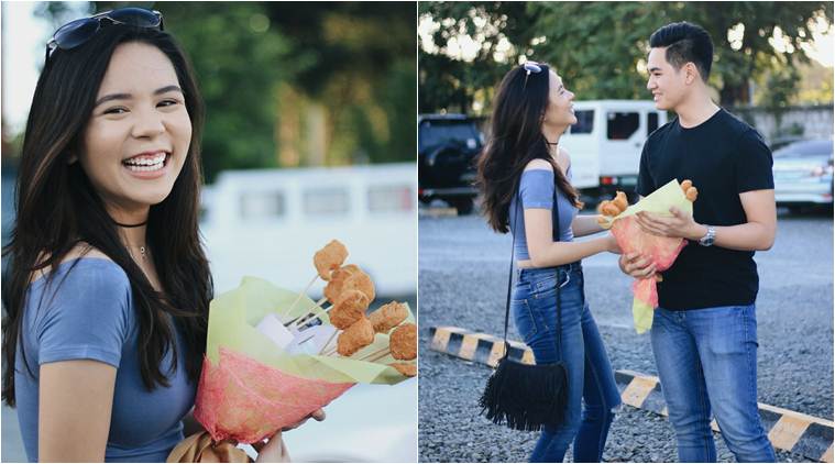 मलिना येथे राहणा-या अॅनिकाला तिचा प्रियकर रॅको याने फुलांचा गुच्छ नाही तर चक्क चिकन नगेट्सचा गुच्छ देऊन खूष केले आहे. (छाया सौजन्य : Annika Aguinaldo/Twitter)