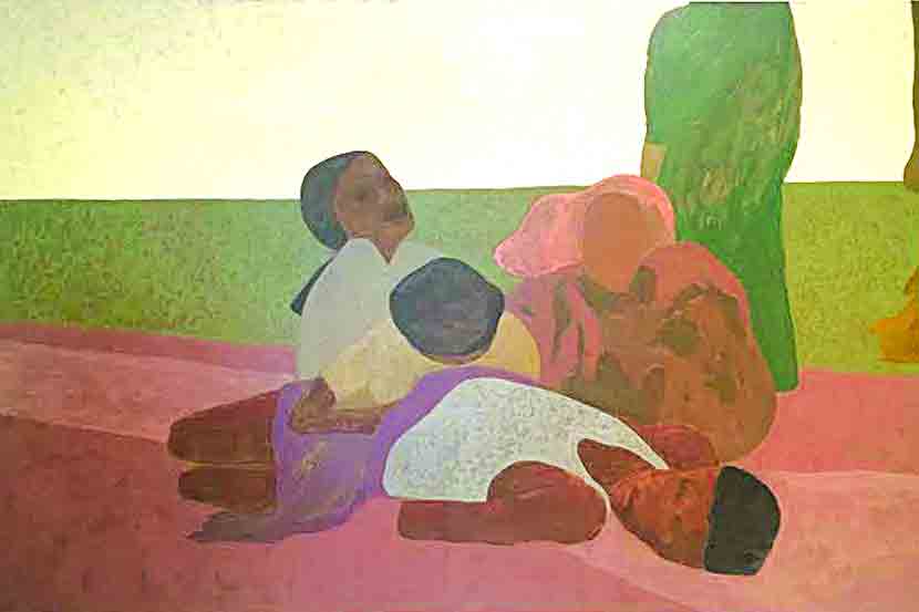 गीव्ह पटेल यांचे अपूर्ण चित्र (वर) आणि कौशिक यांची कलाकृती (शेजारी)