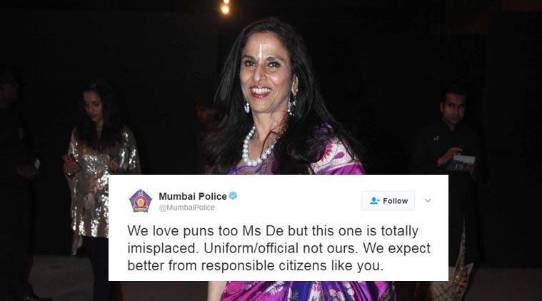 When Mumbai Police gave a ‘fit’ting reply to Shobhaa De’s punny tweet, Shobha De , BMC Election 2017, Mumbai police, controversy , Loksatta, body shame, cops, Loksatta news, Marathi, Marathi news