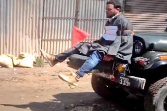jammu and kashmir, young, man, TIED, front, army jeep, video viral