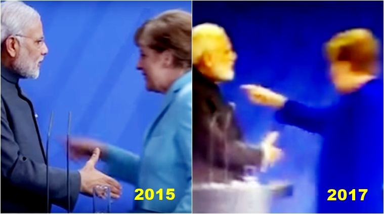 WATCH video , Angela Merkel , Narendra Modi’s handshake , Prime Minister, PM , German Chancellor Angela Merkel , Loksatta, Loksatta news, Marathi, Marathi news