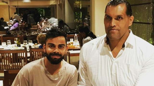 photos goes viral on social media , Team India skipper , Virat Kohli , The Great Khali , Sports news, Marathi, Marathi news