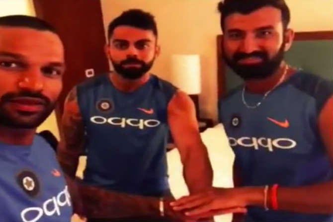 Team India, captain, Virat Kohli, Shikhar Dhawan, cheteshwar pujara, celebrate, friendship day, sri lanka