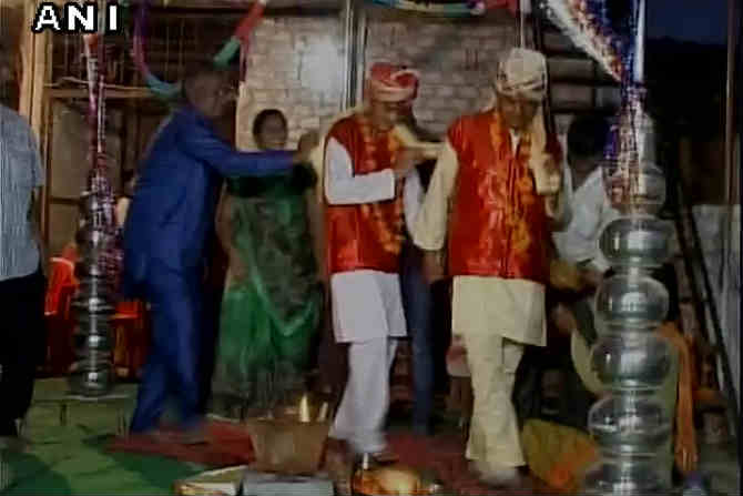 Madhya Pradesh, Two men, married, symbolic gesture, appease, rain gods, Indore