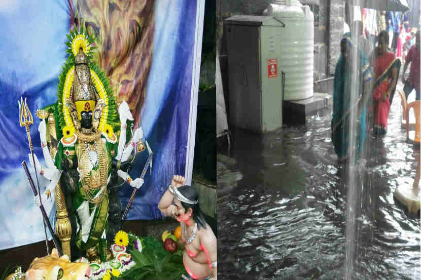 पाऊस पडल्याने महालक्ष्मी मंदिर परिसरात पाणी साठले