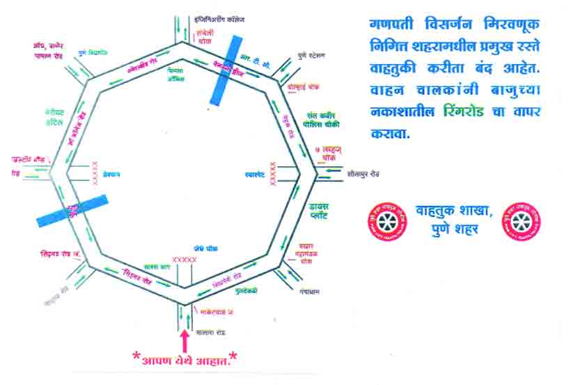 विसर्जन मिरवणुकीनिमित्त उद्या शहरातील प्रमुख सतरा रस्ते बंद