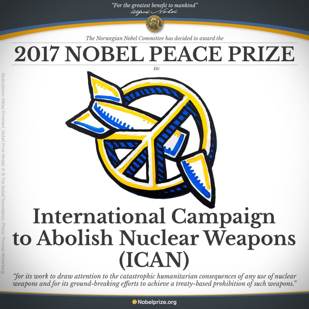 शांततेसाठीचा यंदाचा नोबेल पुरस्कार ICNA ला जाहीर आहे. येत्या १० डिसेंबरला पुरस्काराचे होणार वितरण होणार आहे.