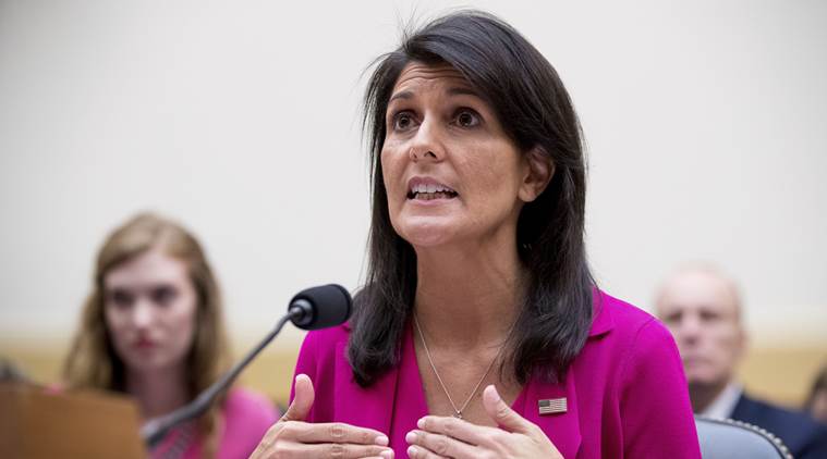 U.S. Ambassador to the UN Nikki Haley: रशिया आणि चीन दोन देश सुरक्षा परिषदेच्या सध्याच्या प्रारूपात बदल करण्याच्या विरोधात असल्याचे अमेरिकेच्या संयुक्त राष्ट्र संघातील राजदूत निकी हेली म्हणाल्या. (AP Photo/Andrew Harnik)