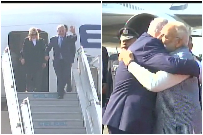 दिल्ली विमानतळावर इस्रायलचे पंतप्रधान बेंजामिन नेतन्याहू यांचे पंतप्रधान नरेंद्र मोदी यांनी स्वागत केले.