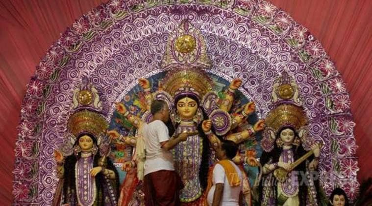 Maa Durga pandal at Kali bari temple, mandir marg in New Delhi on Oct 19th 2015. Express photo by Ravi Kanojia.