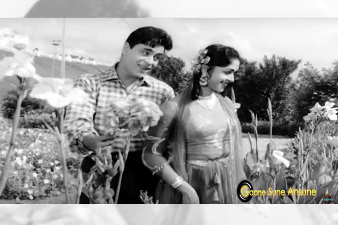 छानसे हलकेसे हसत खेळत राजेंद्र कुमार व बी. सरोजादेवी हे गाणे अभिनित करतात. (छाया सौजन्य - यूट्युब)