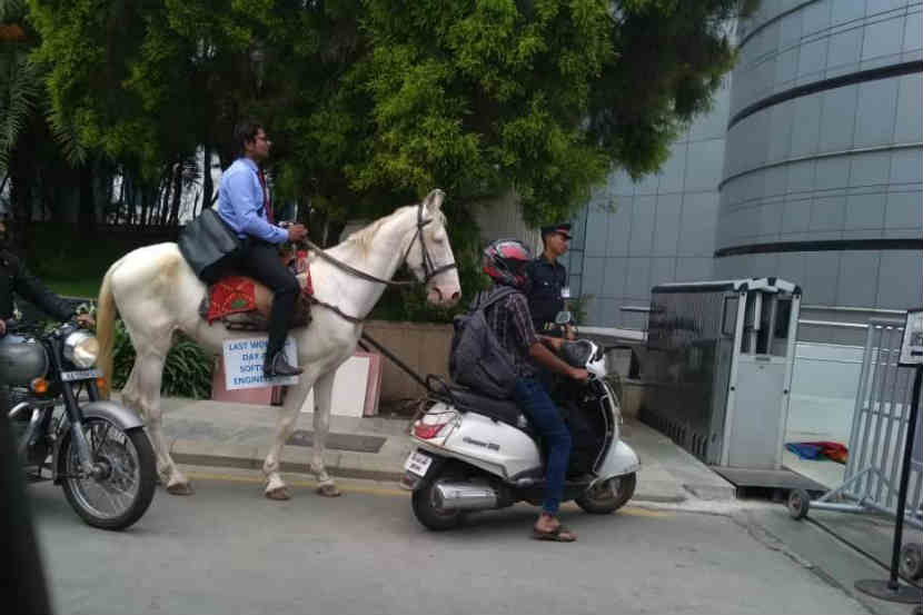 Social Viral : घोड्यावरुन ऑफिसला जात साजरा केला नोकरीचा शेवटचा दिवस