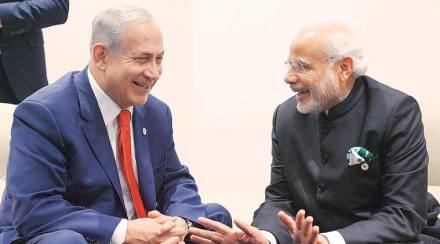 इस्त्रायलचे पंतप्रधान बेंजामिन नेत्यानाहू भारताच्या भेटीवर आले असताना पंतप्रदान नरेंद्र मोदींसह (संग्रहित छायाचित्र)