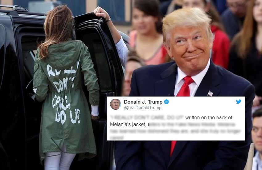 United States President Donald Trump comes to First Lady Melania Trumps rescue over I REALLY DON'T CARE DO U jacket row