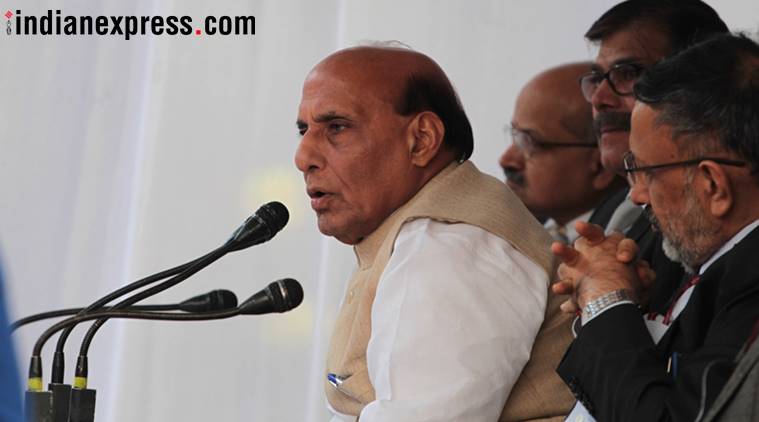 Sh. Rajnath Singh, Union Home Minister during a press conference at Rajbawan in srinagar Express Photo by Shuaib Masoodi 23-10-2018