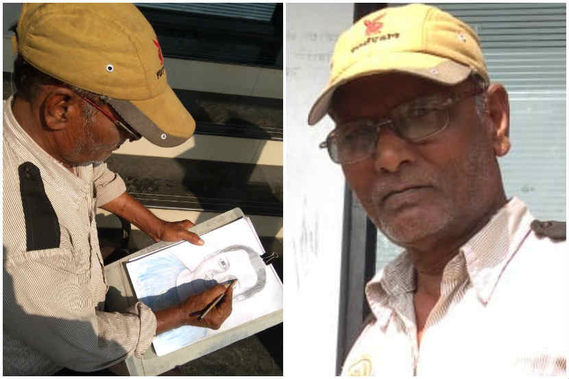 पिंपरी : एटीएममध्ये सुरक्षा रक्षकाची नोकरी करीत चित्रे रेखाटून मुलीच्या शिक्षणासाठी धडपडणारा बाप माणूस. 