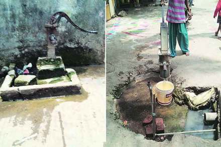 बोईसर सुतारपाडा येथील मुख्य रस्त्याच्या कडेला असलेली कुपनलिका व पाण्याचा नळ आणि बाजूला असलेले सांडपाण्याचे गटार.