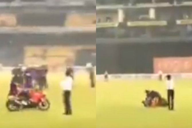 Video : मालिका विजयाचं सेलिब्रेशन करताना श्रीलंकन खेळाडूंची फजिती; मैदानातच बाईक घसरली अन्…