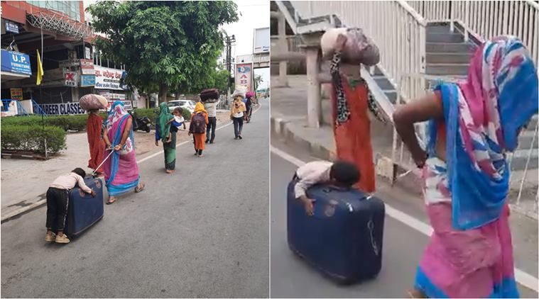 मजुरांची फरफट…चिमुकल्यासाठी आईने सुटकेसलाच बनवलं गाडी, व्हिडिओ व्हायरल