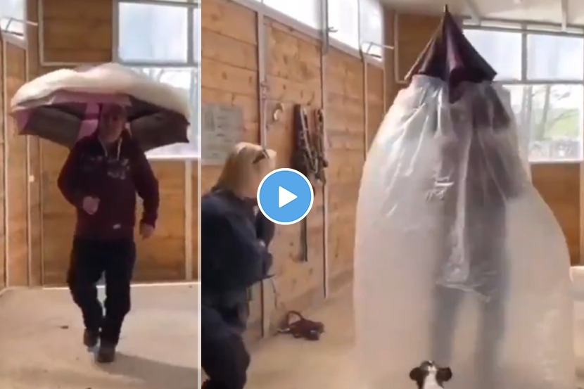 करोनापासून संपूर्ण सुरक्षा; हा करोना छत्रीचा मजेदार व्हिडीओ पाहिलात का?