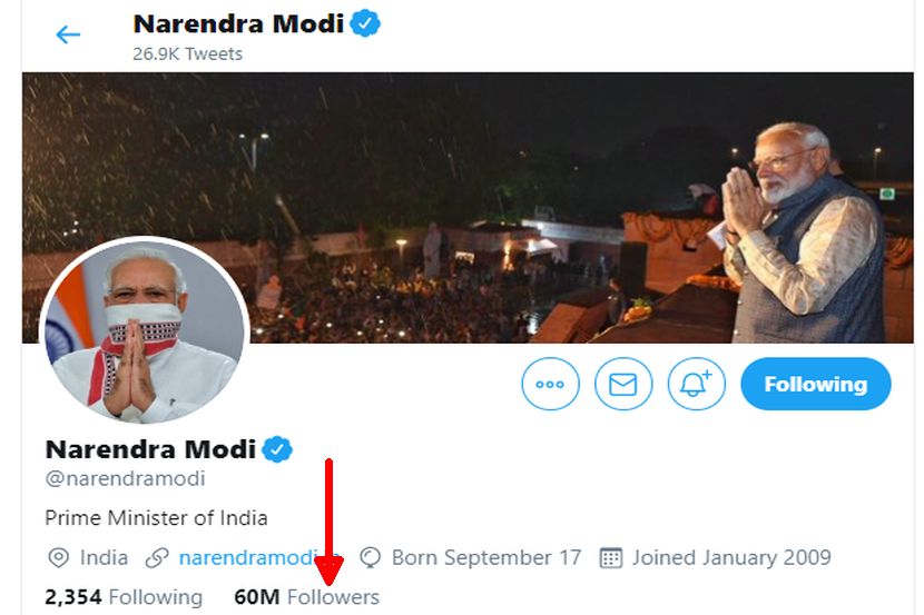 पंतप्रधान नरेंद्र मोदी यांचं ट्विटर प्रोफाईल. 