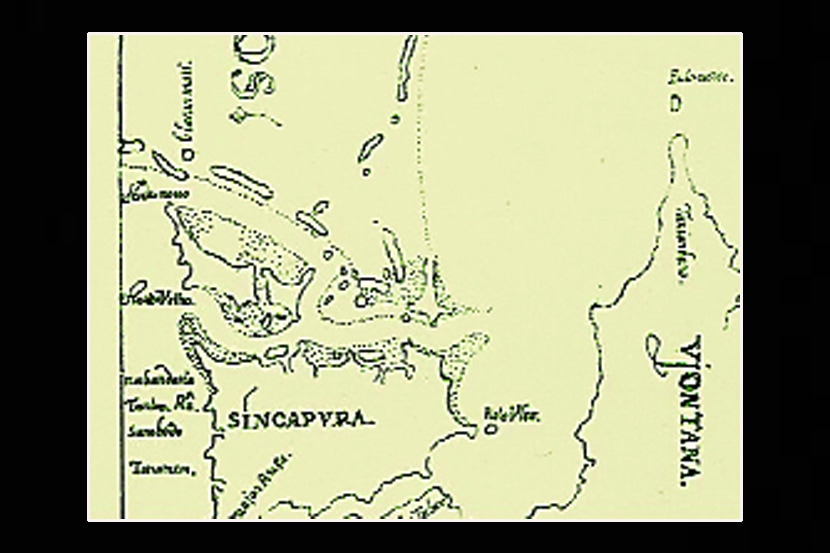 पोर्तुगीज नकाशाकार मॅन्युएल गोदिन्हो देरएडिया याने १६०४ साली बनवलेला ‘सिंगपुरा’चा नकाशा.