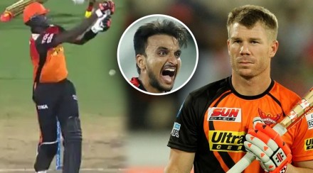 ipl 2021 match srh captain devid warner angry over harshal patel bowling full toss no ball