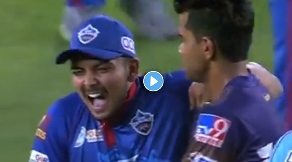 kkr bowler shivam mavi did fun with prithvi shaw after get hit six fours in over