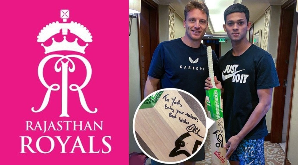 rr batsman jos buttler presents autographed bat to yashasvi jaiswal