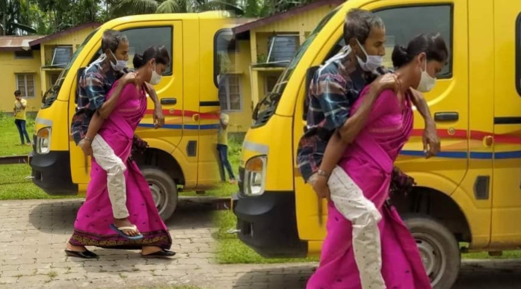 Women Carries Father In Law On Back, Coronavirus, Covid 19