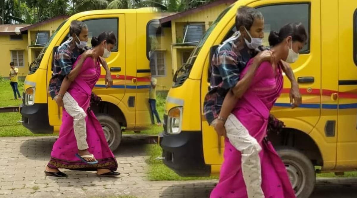 Women Carries Father In Law On Back, Coronavirus, Covid 19
