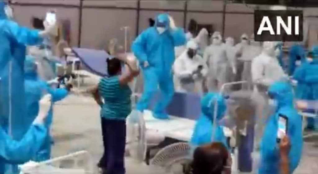 mumbai goregaon nesco covid care center viral video healthcare workers zingaat dance
