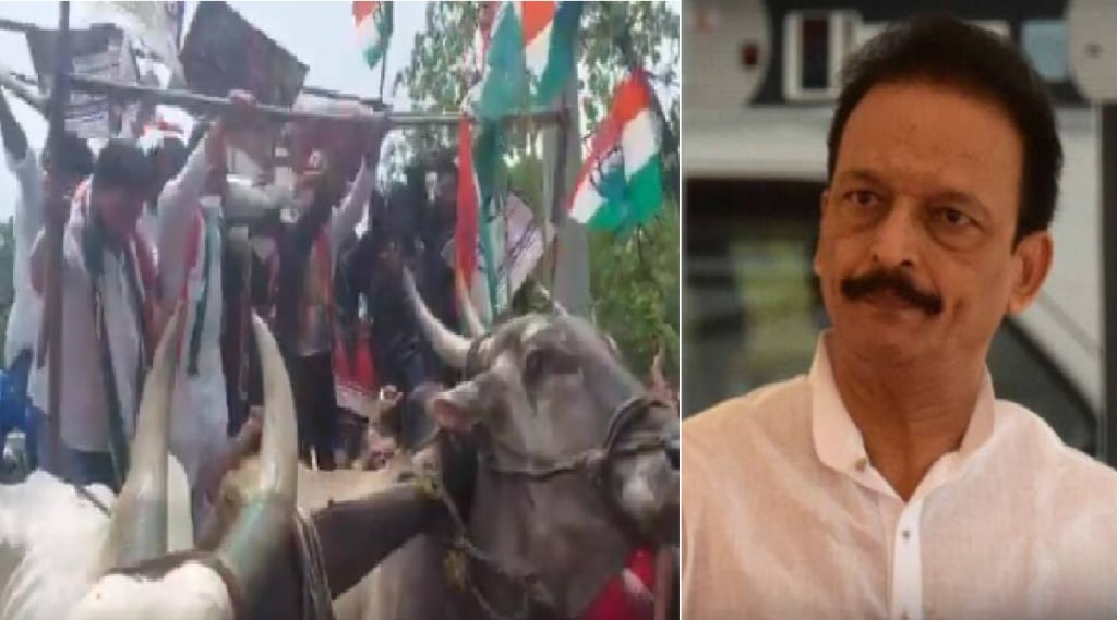 bhai jagtap protest in mumbai bullock cart video