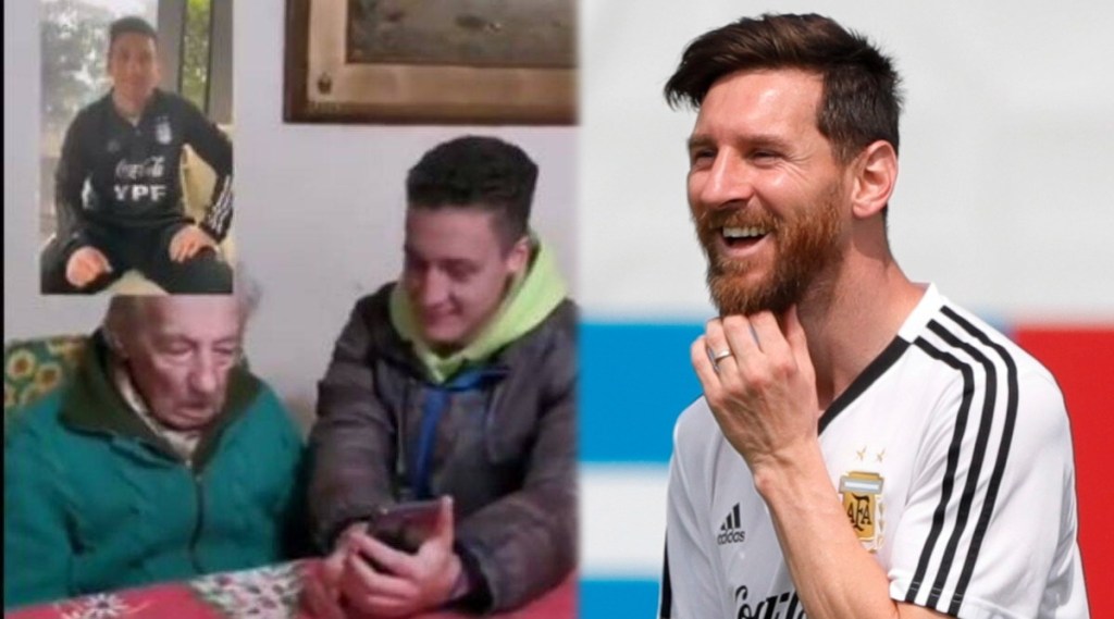 Watch lionel messi surprises his 100-year-old superfan with video message